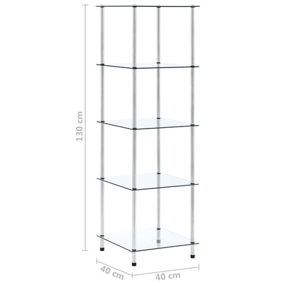 vidaXL Regal mit 5 Ablagen Transparent 40x40x130 cm Hartglas