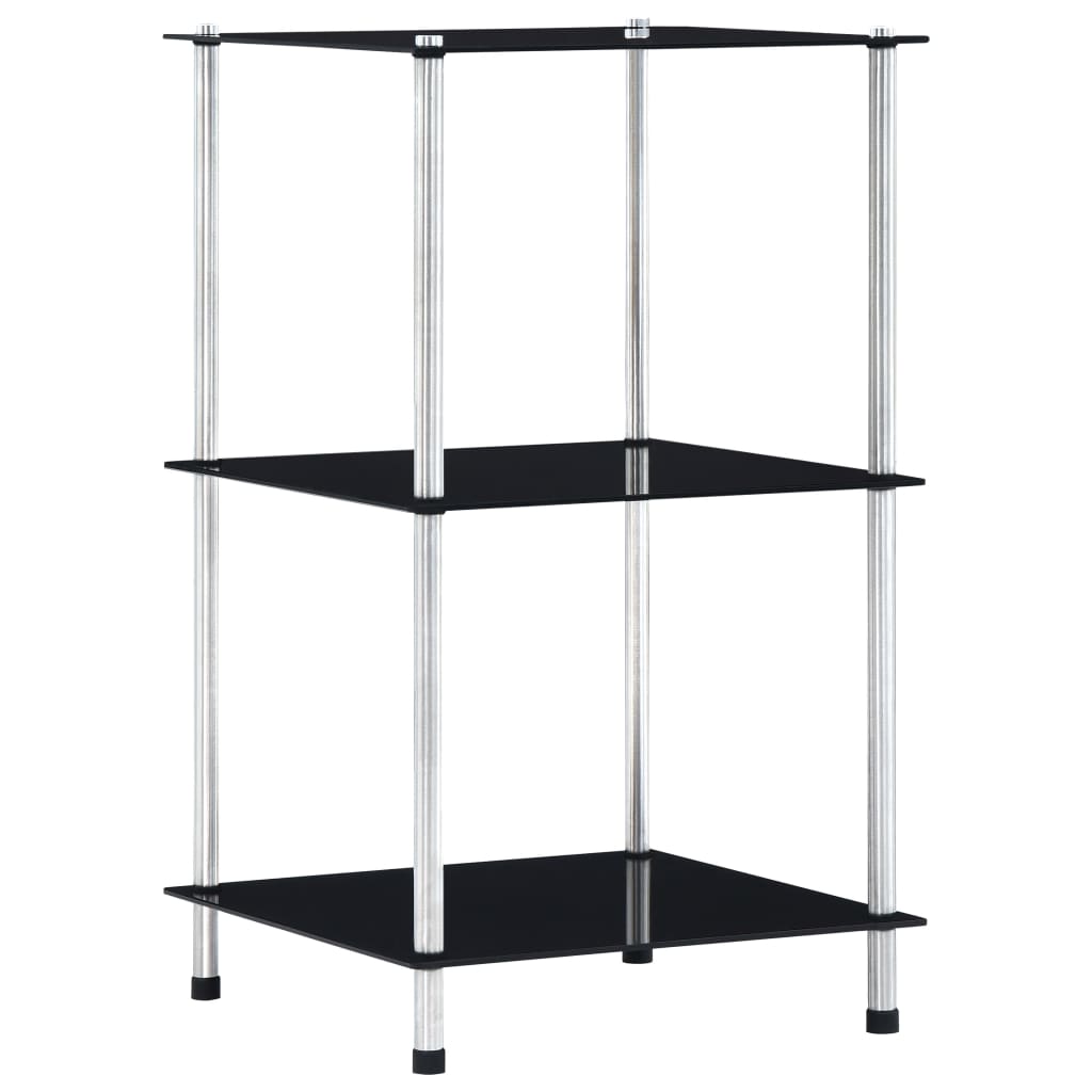 vidaXL Regal mit 3 Ablagen Schwarz 40x40x67 cm Hartglas