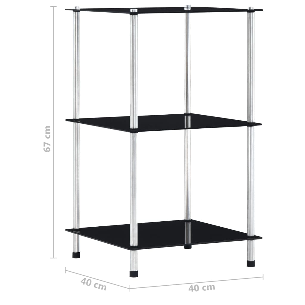 vidaXL Regal mit 3 Ablagen Schwarz 40x40x67 cm Hartglas