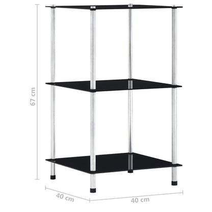 vidaXL Regal mit 3 Ablagen Schwarz 40x40x67 cm Hartglas