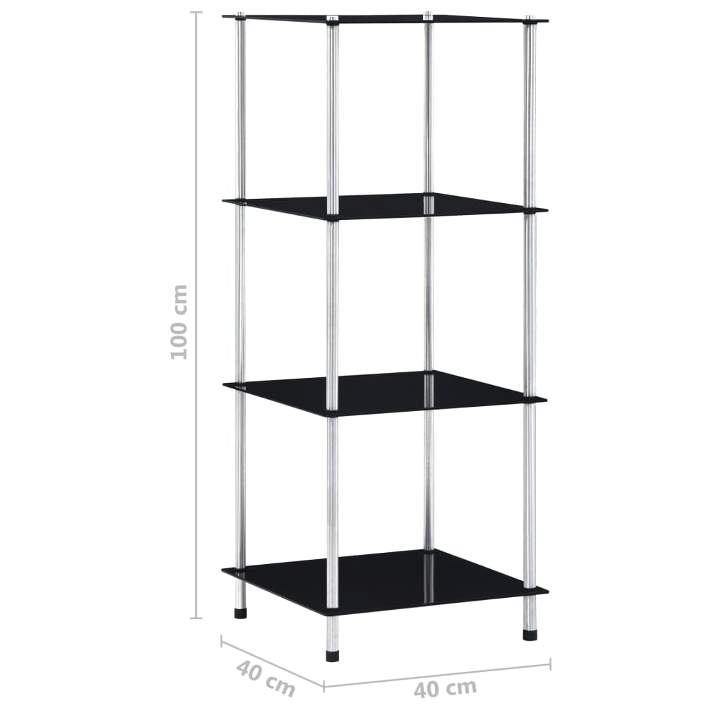 vidaXL Regal mit 4 Ablagen Schwarz 40x40x100 cm Hartglas