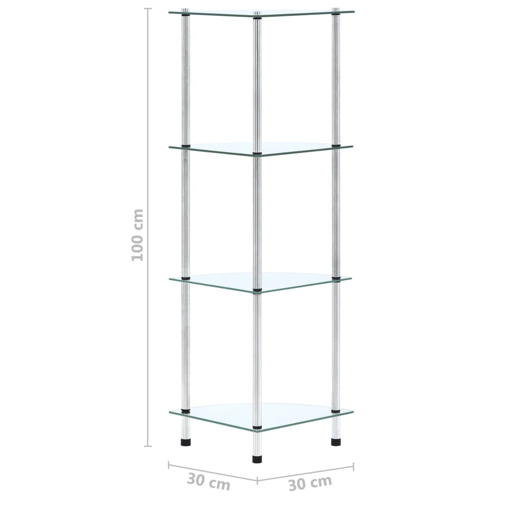vidaXL Regal mit 4 Ablagen Transparent 30x30x100 cm Hartglas