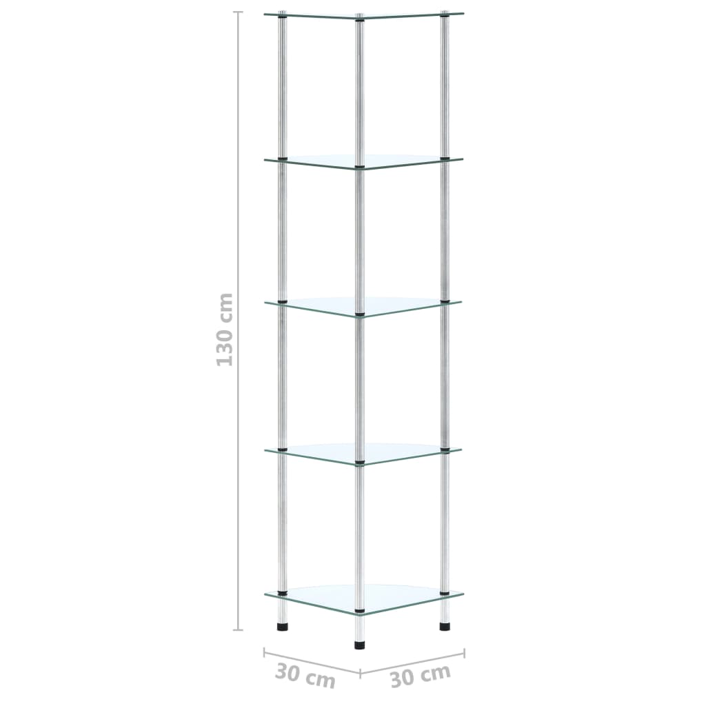 vidaXL Regal mit 5 Ablagen Transparent 30x30x130 cm Hartglas