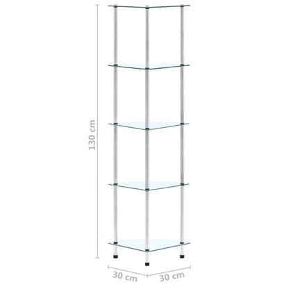 vidaXL Regal mit 5 Ablagen Transparent 30x30x130 cm Hartglas