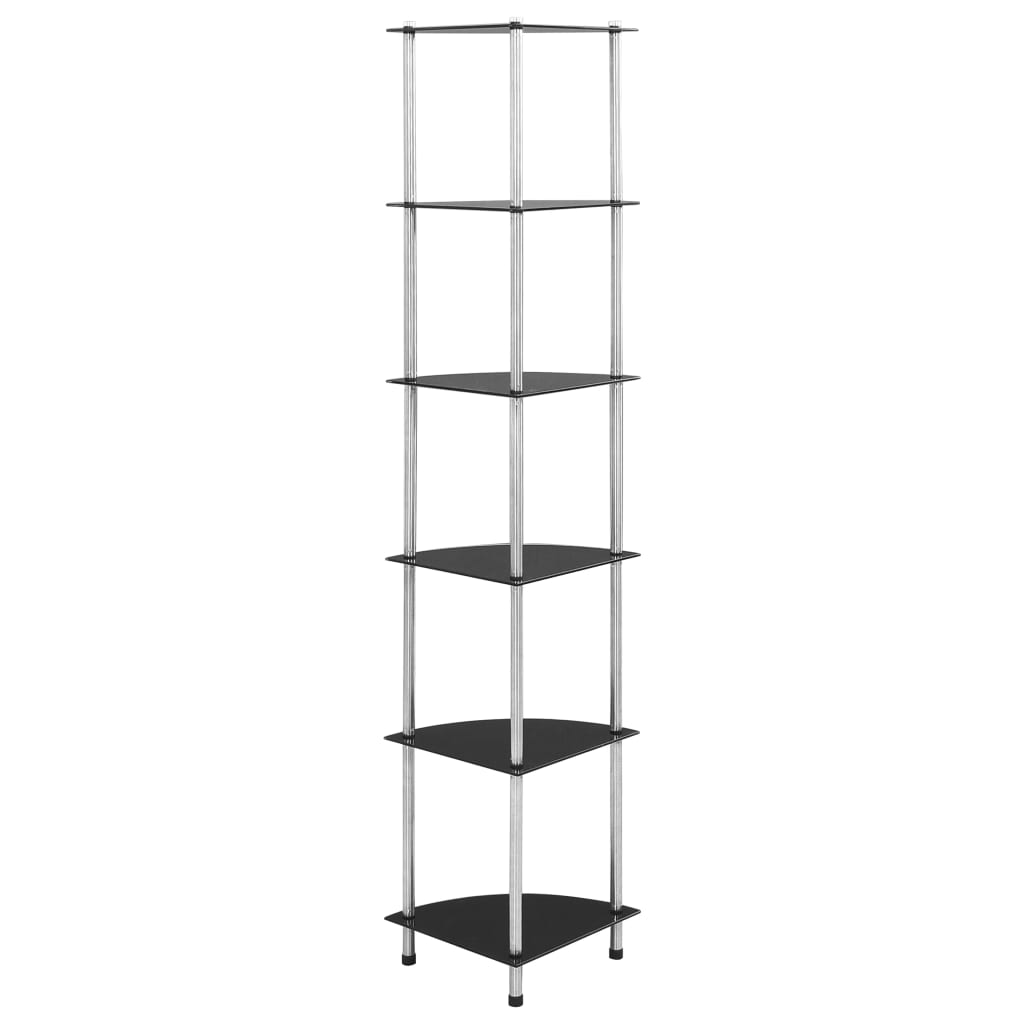 vidaXL Regal mit 6 Ablagen Schwarz 30x30x160 cm Hartglas