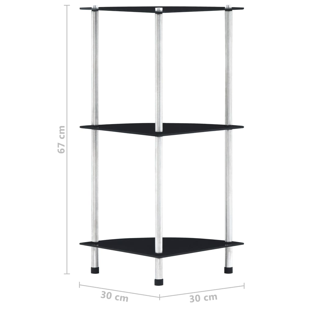 vidaXL Étagère à 3 niveaux noir 30x30x67 cm Verre trempé