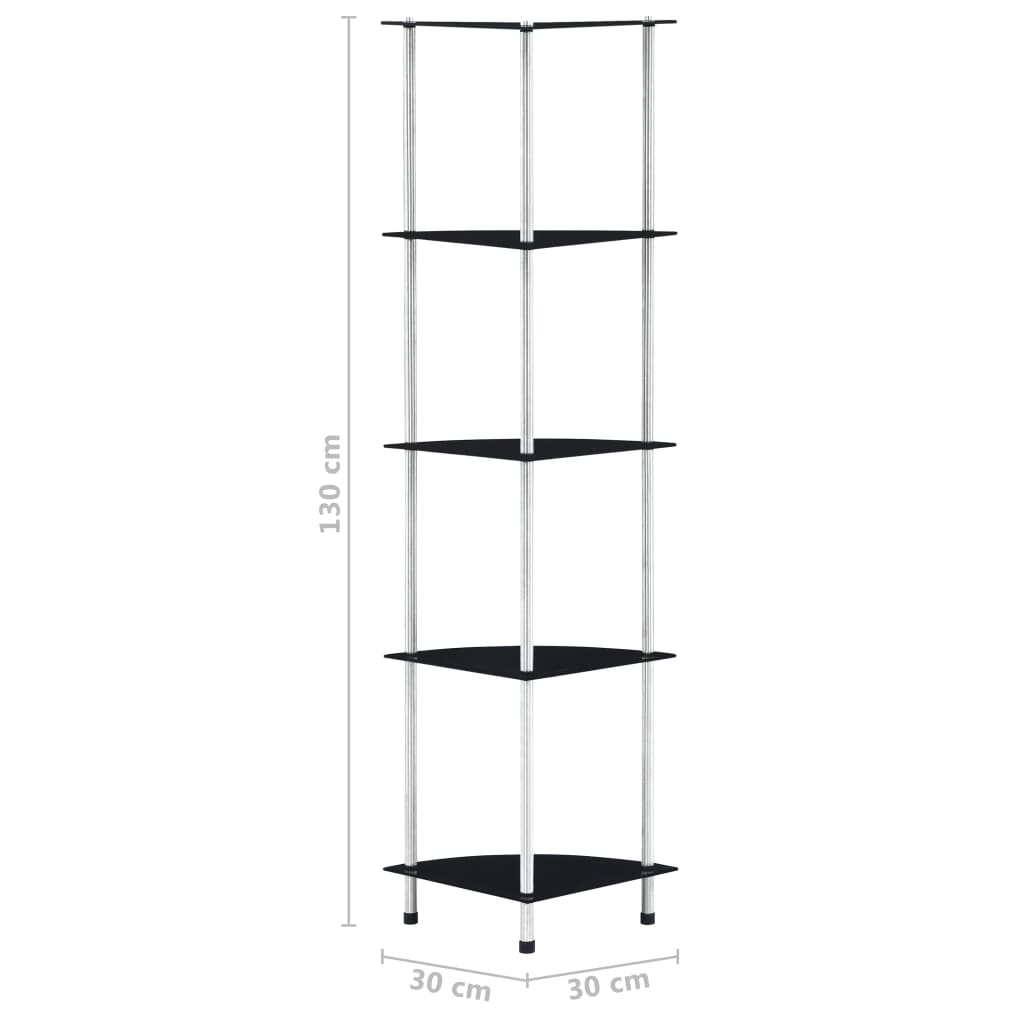 vidaXL Regal mit 5 Ablagen Schwarz 30x30x130 cm Hartglas