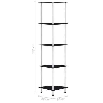 vidaXL Regal mit 5 Ablagen Schwarz 30x30x130 cm Hartglas
