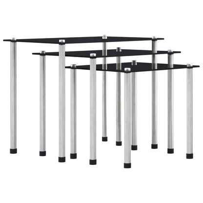 vidaXL Satztische 3 Stk. Schwarz Hartglas