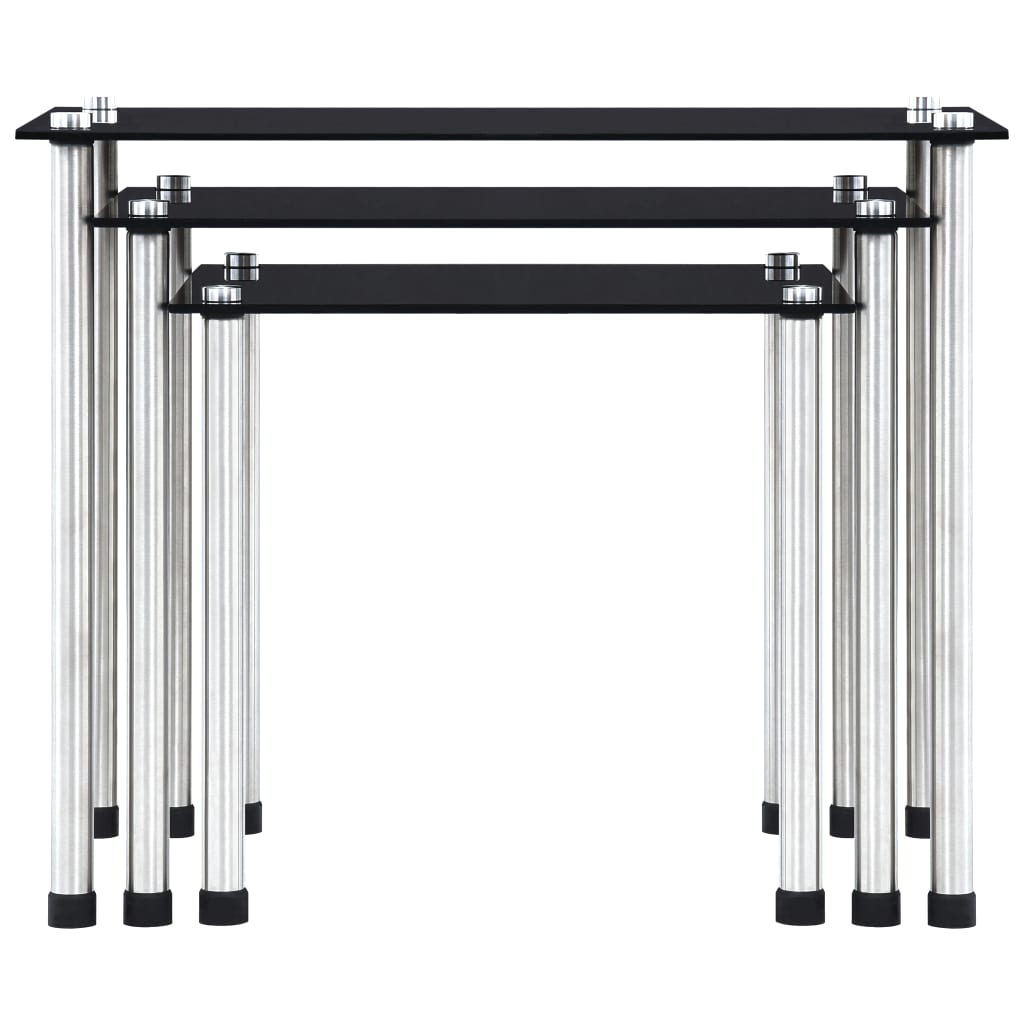 vidaXL Satztische 3 Stk. Schwarz Hartglas