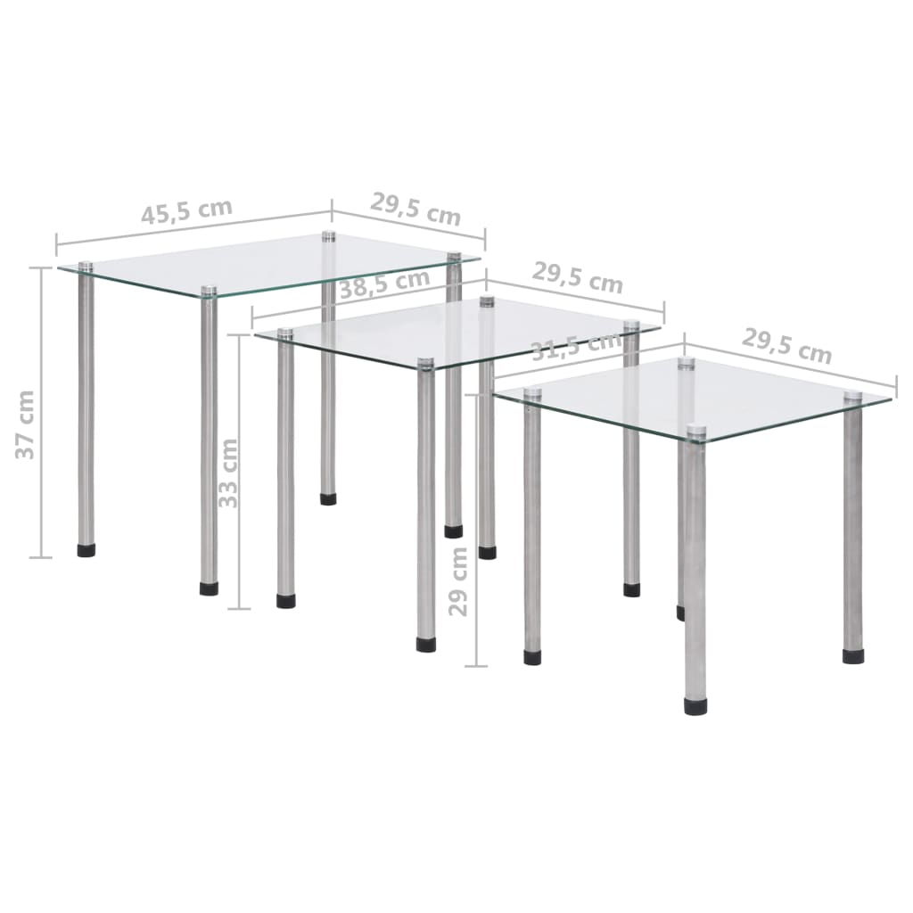 vidaXL Satztische 3-tlg. Transparent Hartglas