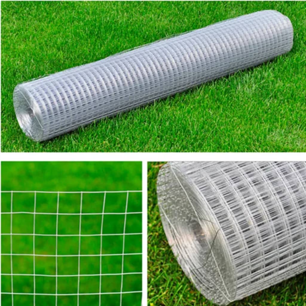 vidaXL Maschendrahtzaun Verzinkter Stahl Quadratisch 1x25 m Silbern