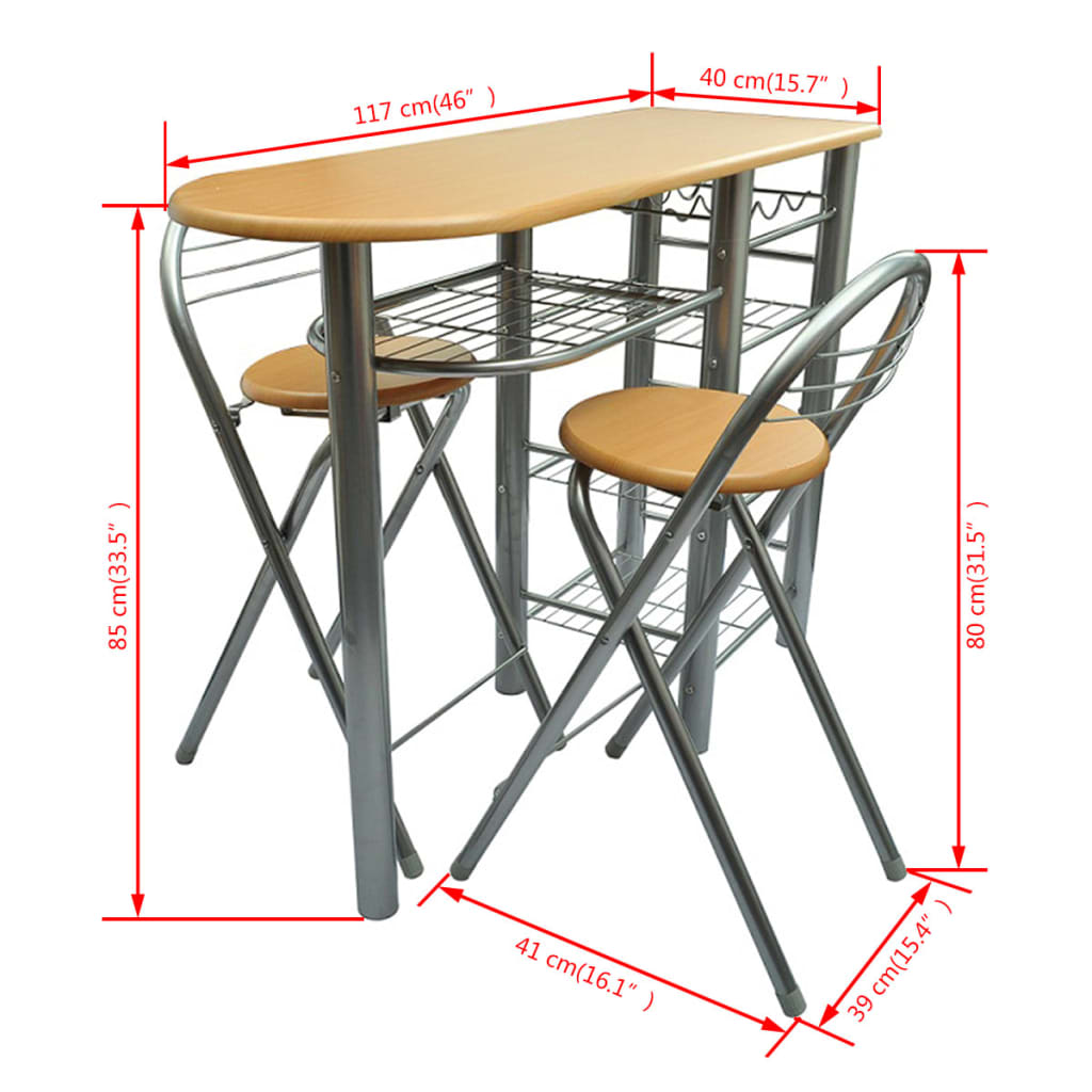 vidaXL Ensemble de bar de petit-déjeuner en bois