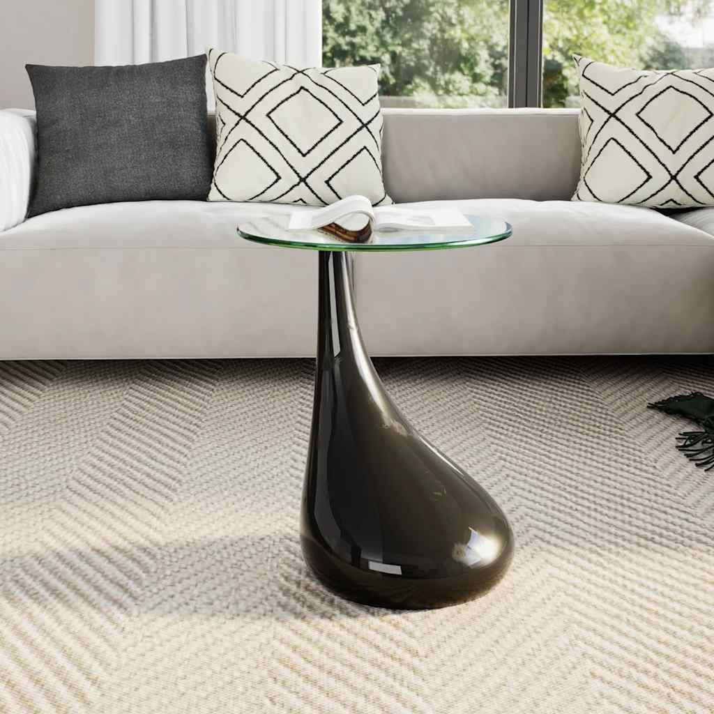 vidaXL Couchtisch mit Runder Glasplatte Hochglanz Schwarz
