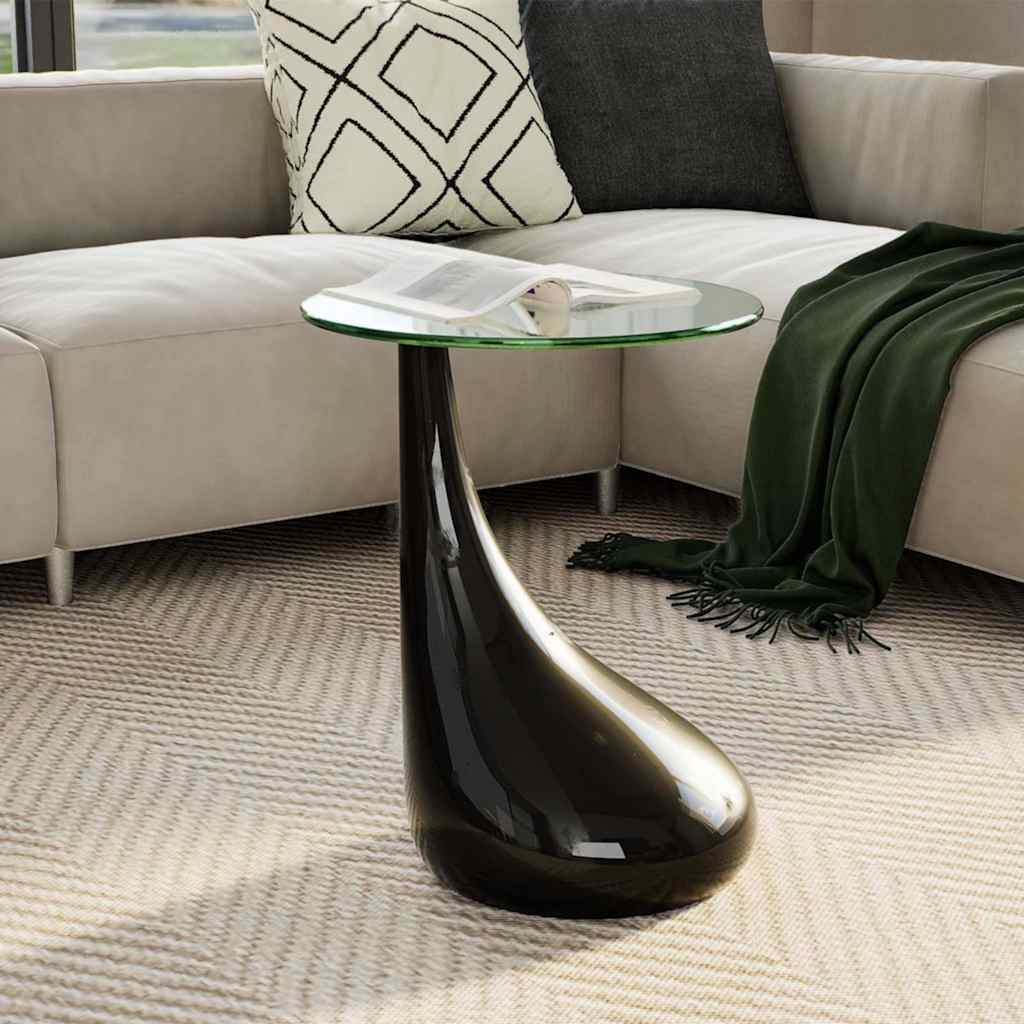 vidaXL Couchtisch mit Runder Glasplatte Hochglanz Schwarz