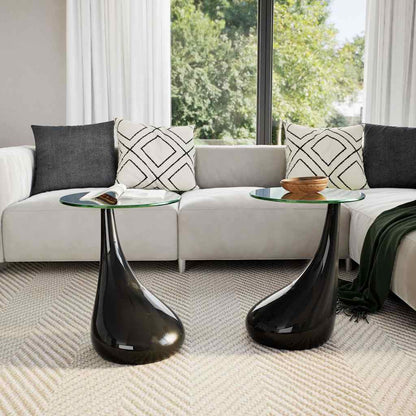 vidaXL Couchtische 2 Stk. mit Runder Glasplatte Hochglanz Schwarz