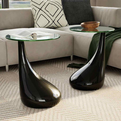 vidaXL Couchtische 2 Stk. mit Runder Glasplatte Hochglanz Schwarz