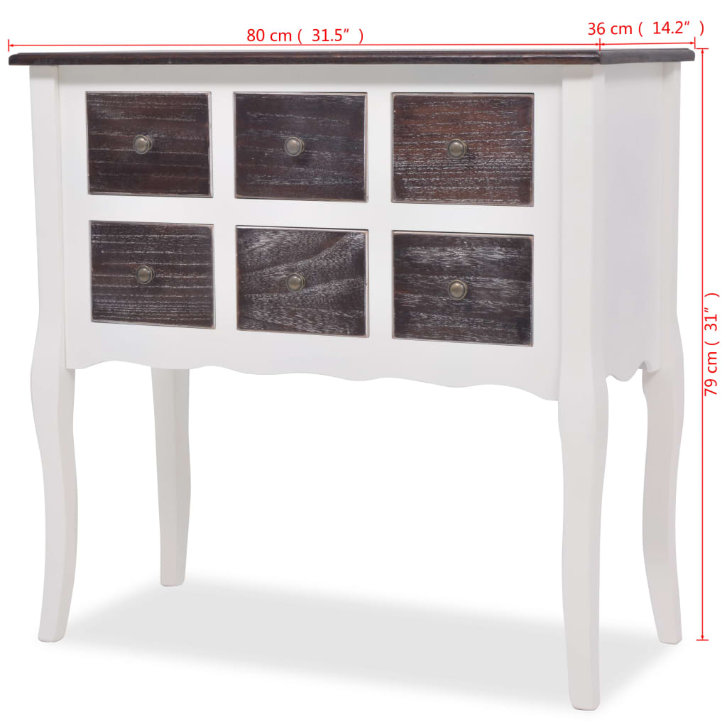 vidaXL Konsolenschrank mit 6 Schubladen Braun und Weiß Holz