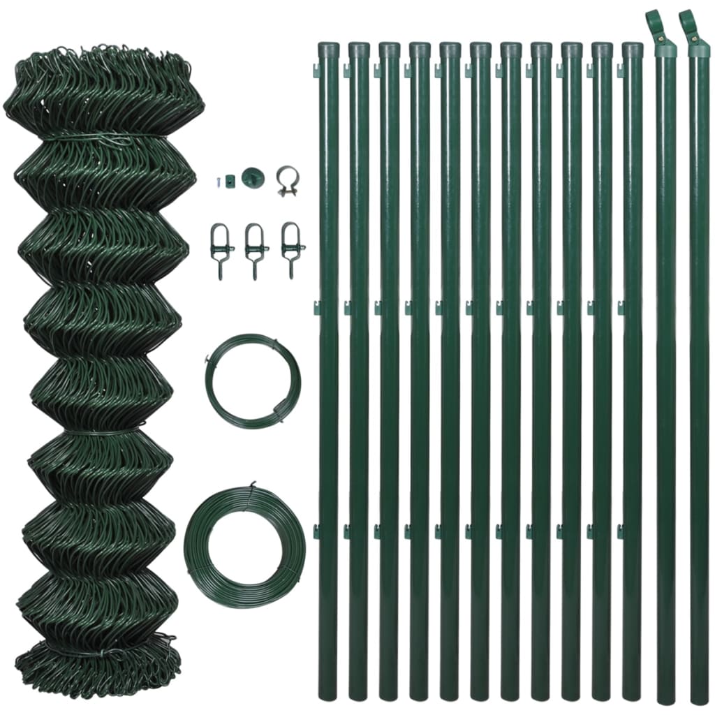 vidaXL Maschendrahtzaun mit Pfosten Stahl 1,25x15 m Grün