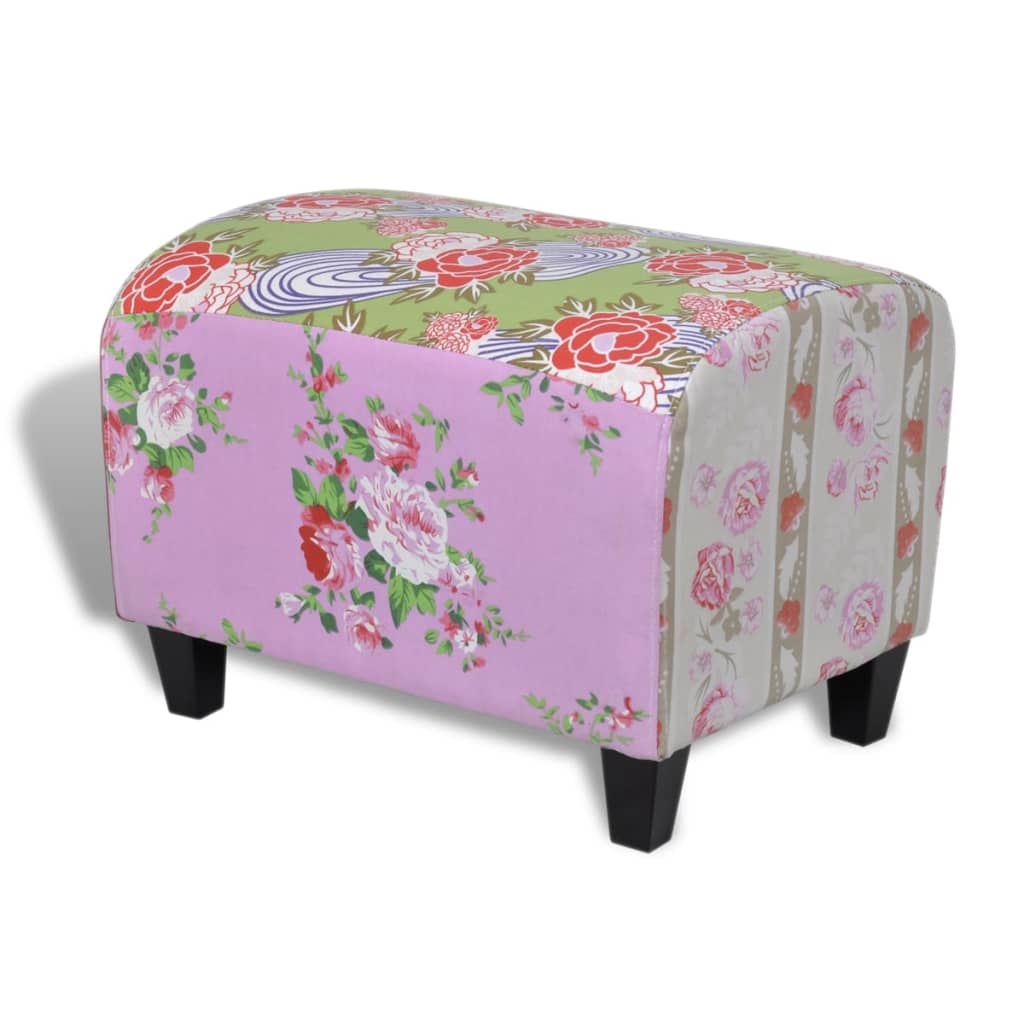 Repose-pieds tabouret rembourré multicolore patchwork