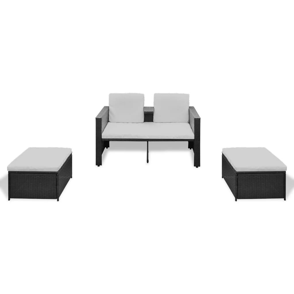 vidaXL Salon de jardin 4 pcs avec coussins résine tressée noir