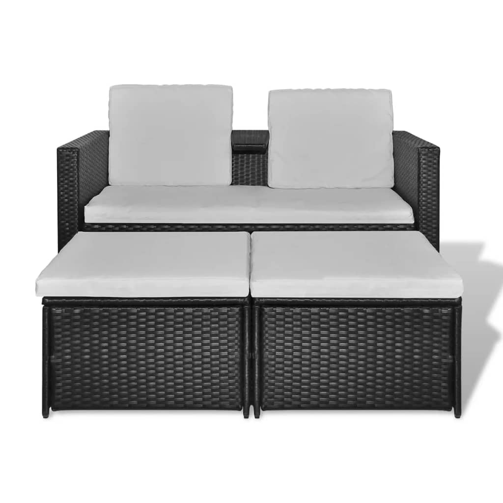 vidaXL Salon de jardin 4 pcs avec coussins résine tressée noir