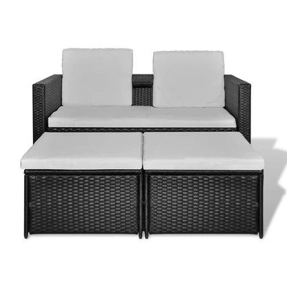 vidaXL Salon de jardin 4 pcs avec coussins résine tressée noir
