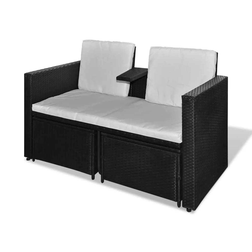 vidaXL Salon de jardin 4 pcs avec coussins résine tressée noir