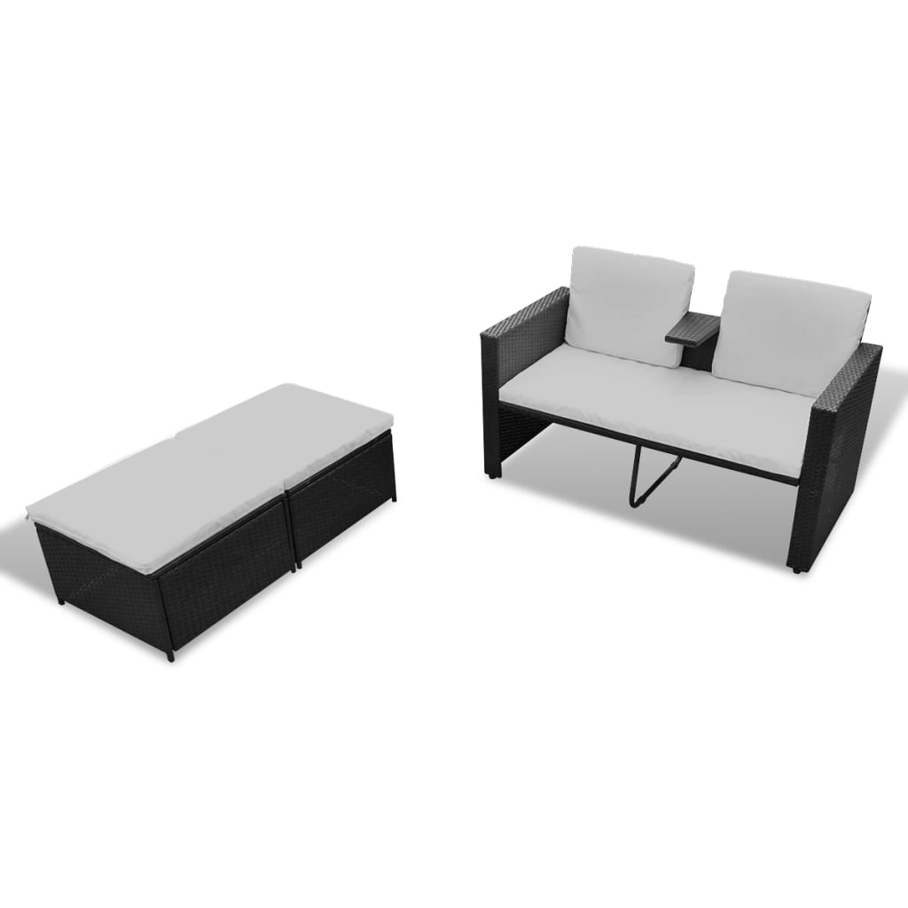 vidaXL Salon de jardin 4 pcs avec coussins résine tressée noir
