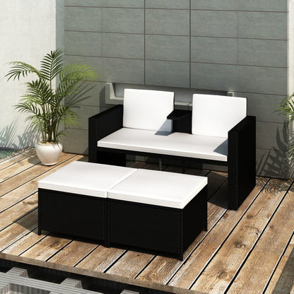 vidaXL Salon de jardin 4 pcs avec coussins résine tressée noir