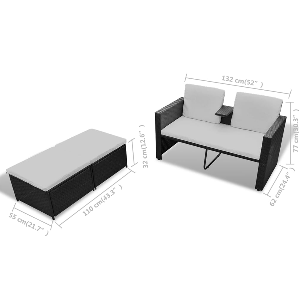vidaXL Salon de jardin 4 pcs avec coussins résine tressée noir