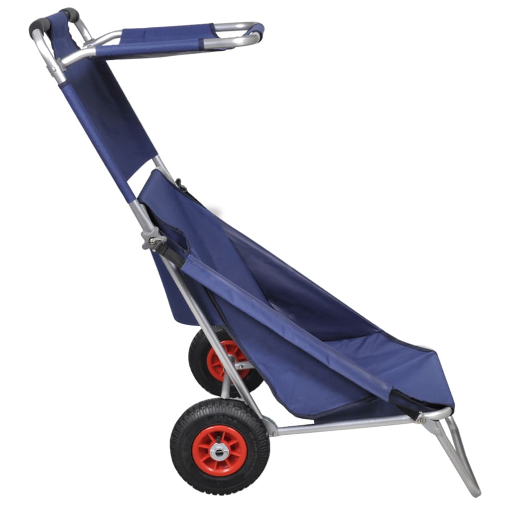 vidaXL Chariot de plage pliable avec roues Bleu