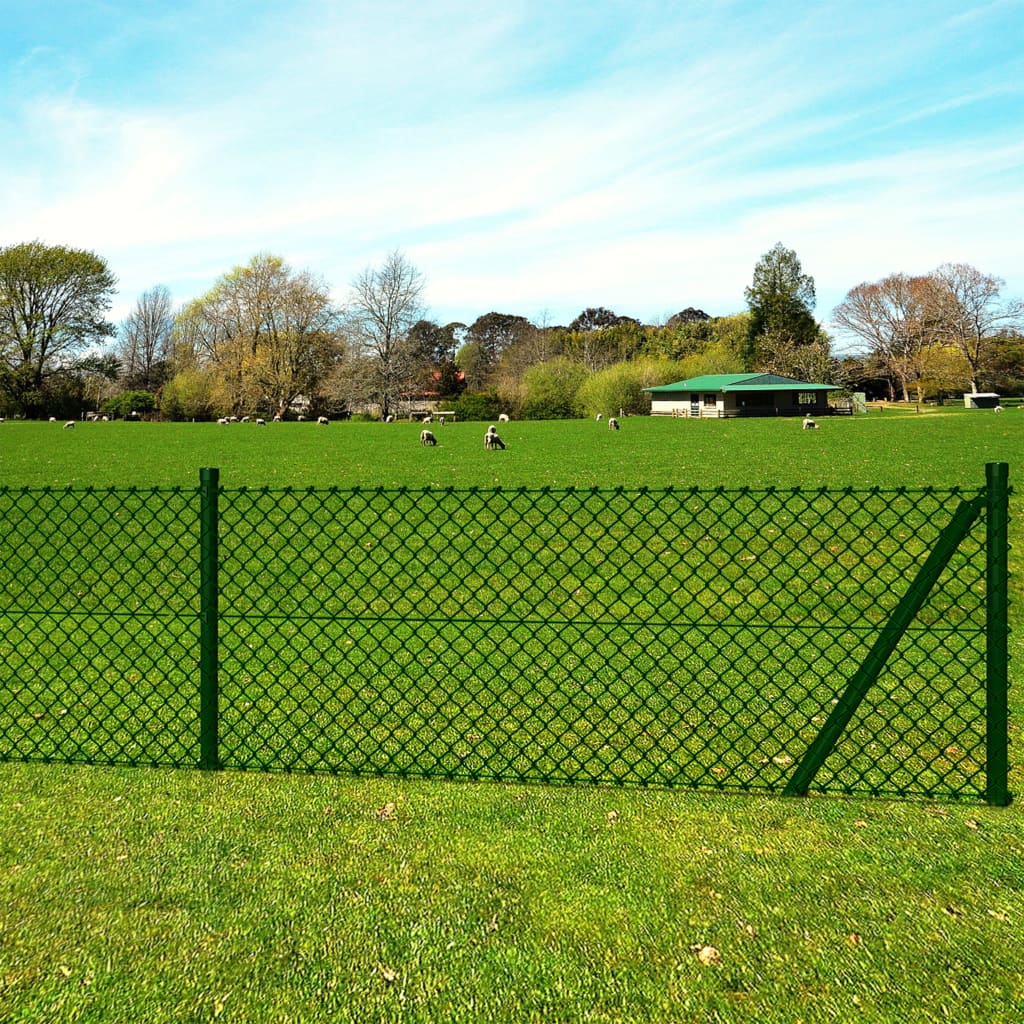 vidaXL Maschendrahtzaun mit Pfosten und Bodenhülsen Stahl 0,8x15 m