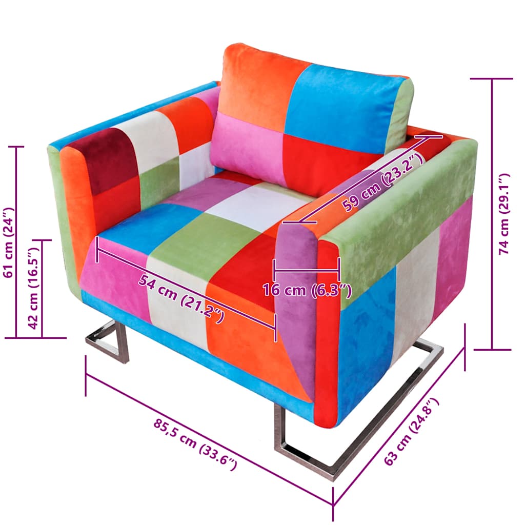 vidaXL Würfel-Sessel mit Verchromten Beinen Patchwork-Design Stoff