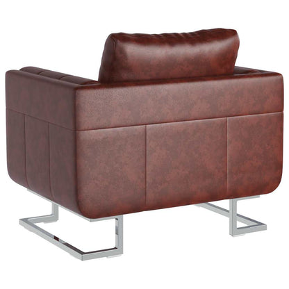 vidaXL Fauteuil cube à pieds chromés Similicuir Marron