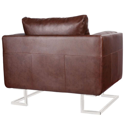 vidaXL Fauteuil cube à pieds chromés Similicuir Marron