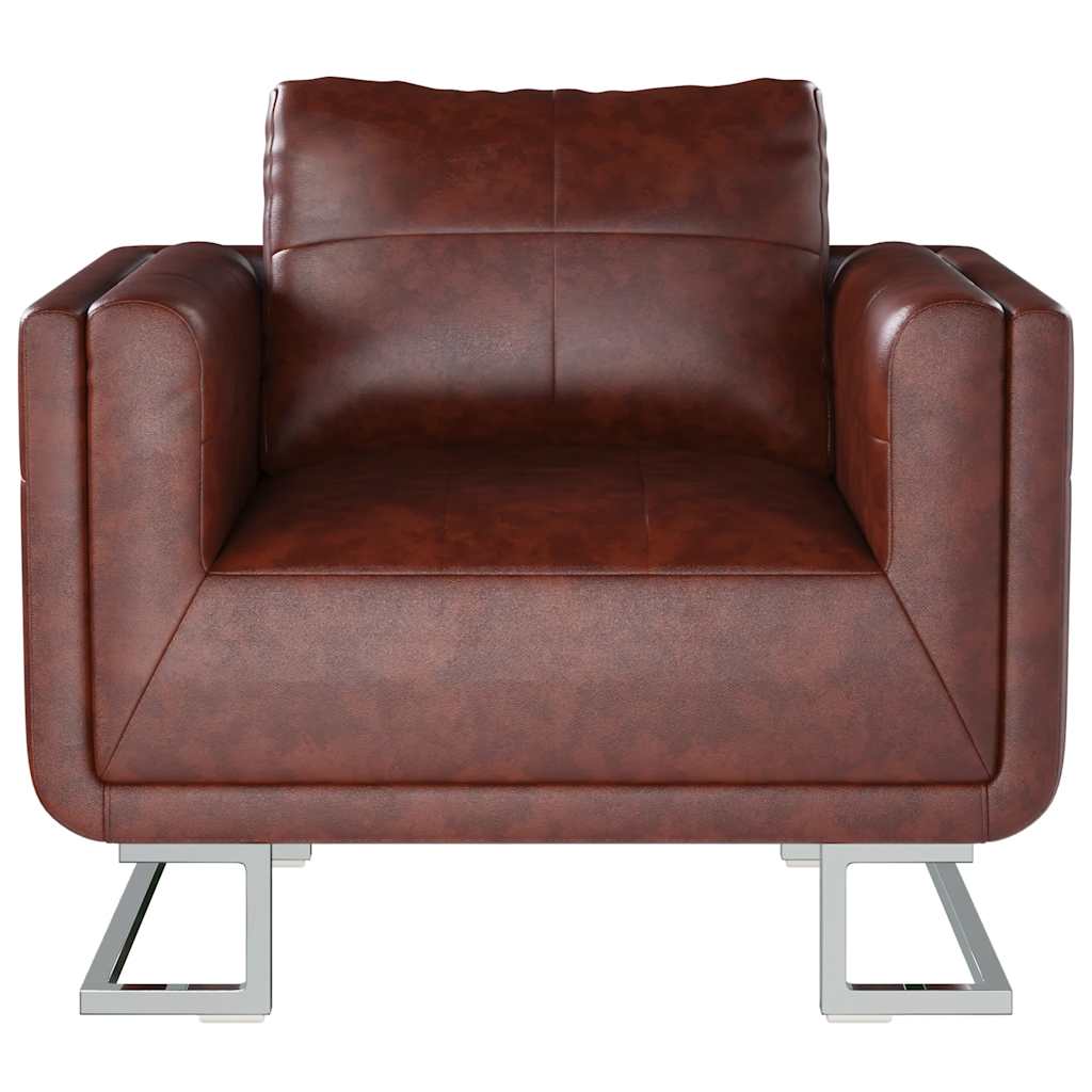 vidaXL Fauteuil cube à pieds chromés Similicuir Marron