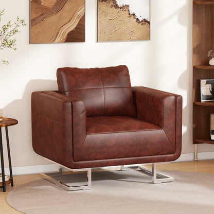 vidaXL Fauteuil cube à pieds chromés Similicuir Marron