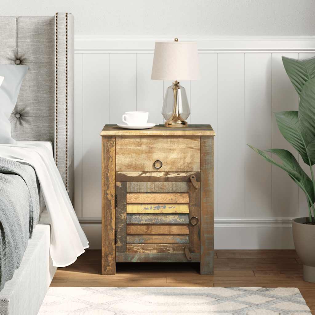 vidaXL Table d'appoint avec 1 tiroir et 1 porte, en bois de récupération