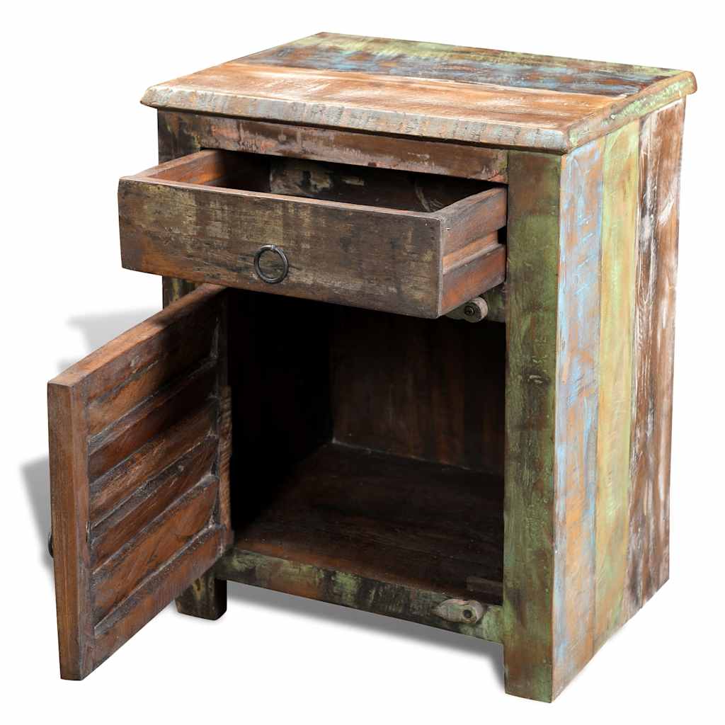 vidaXL Table d'appoint avec 1 tiroir et 1 porte, en bois de récupération