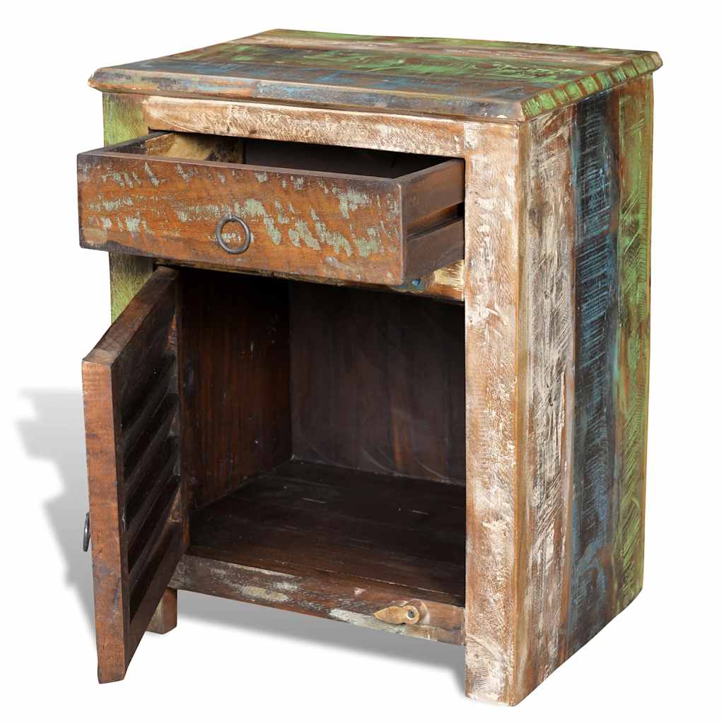 vidaXL Table d'appoint avec 1 tiroir et 1 porte, en bois de récupération