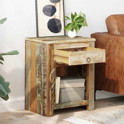 vidaXL Table d'appoint avec 1 tiroir et 1 porte, en bois de récupération