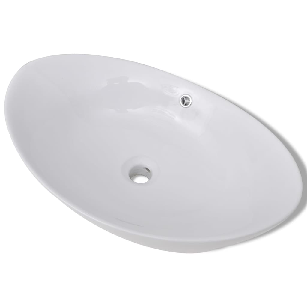Lavabo en céramique Évier en céramique Trop-plein Ovale 59 x 38,5 cm