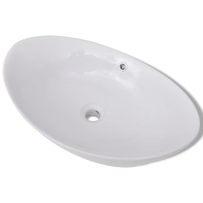 Lavabo en céramique Évier en céramique Trop-plein Ovale 59 x 38,5 cm