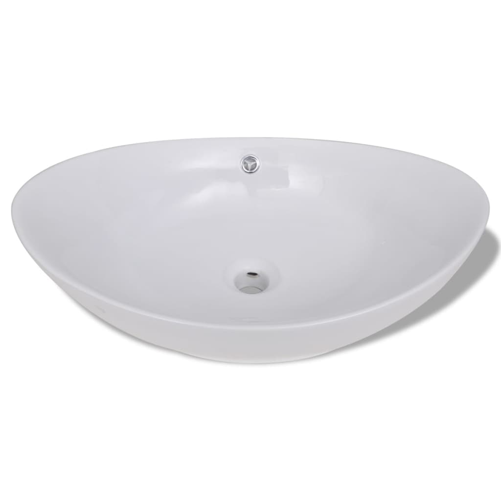 Lavabo en céramique Évier en céramique Trop-plein Ovale 59 x 38,5 cm
