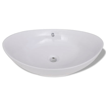 Lavabo en céramique Évier en céramique Trop-plein Ovale 59 x 38,5 cm