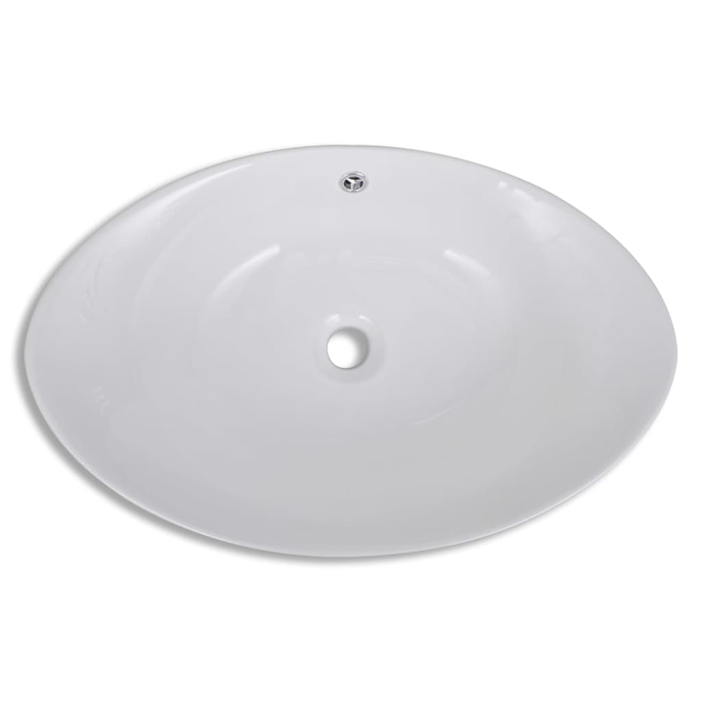 Lavabo en céramique Évier en céramique Trop-plein Ovale 59 x 38,5 cm