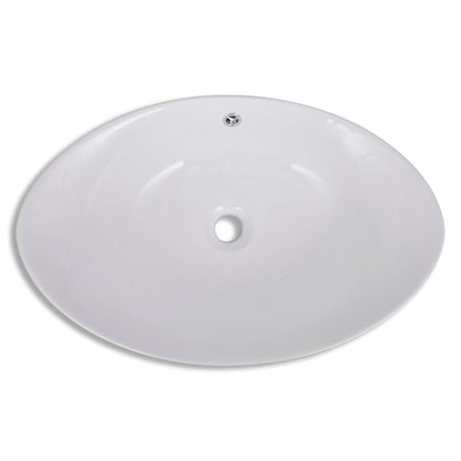 Lavabo en céramique Évier en céramique Trop-plein Ovale 59 x 38,5 cm