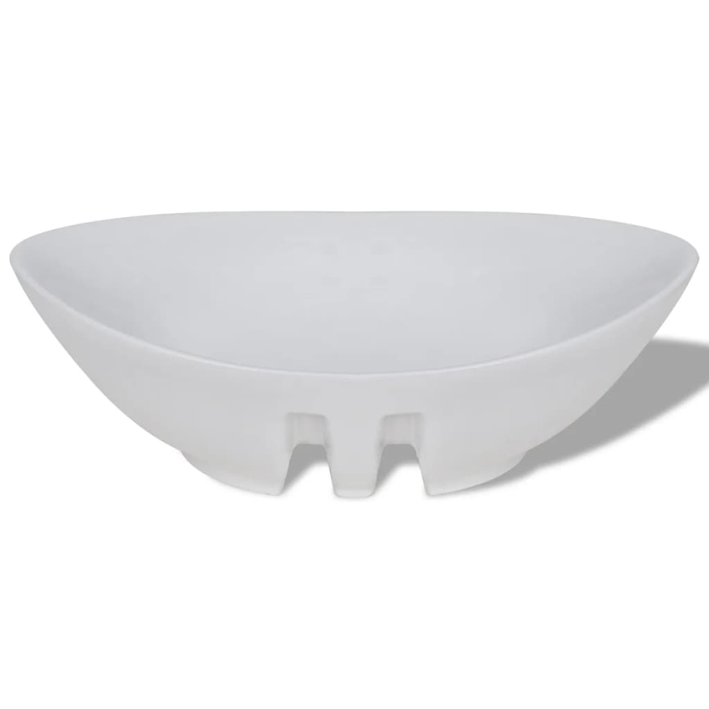 Lavabo en céramique Évier en céramique Trop-plein Ovale 59 x 38,5 cm