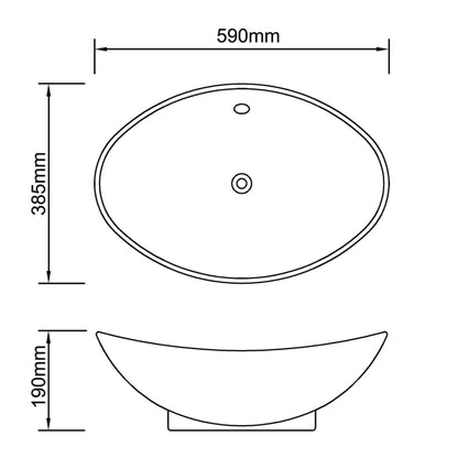 Lavabo en céramique Évier en céramique Trop-plein Ovale 59 x 38,5 cm